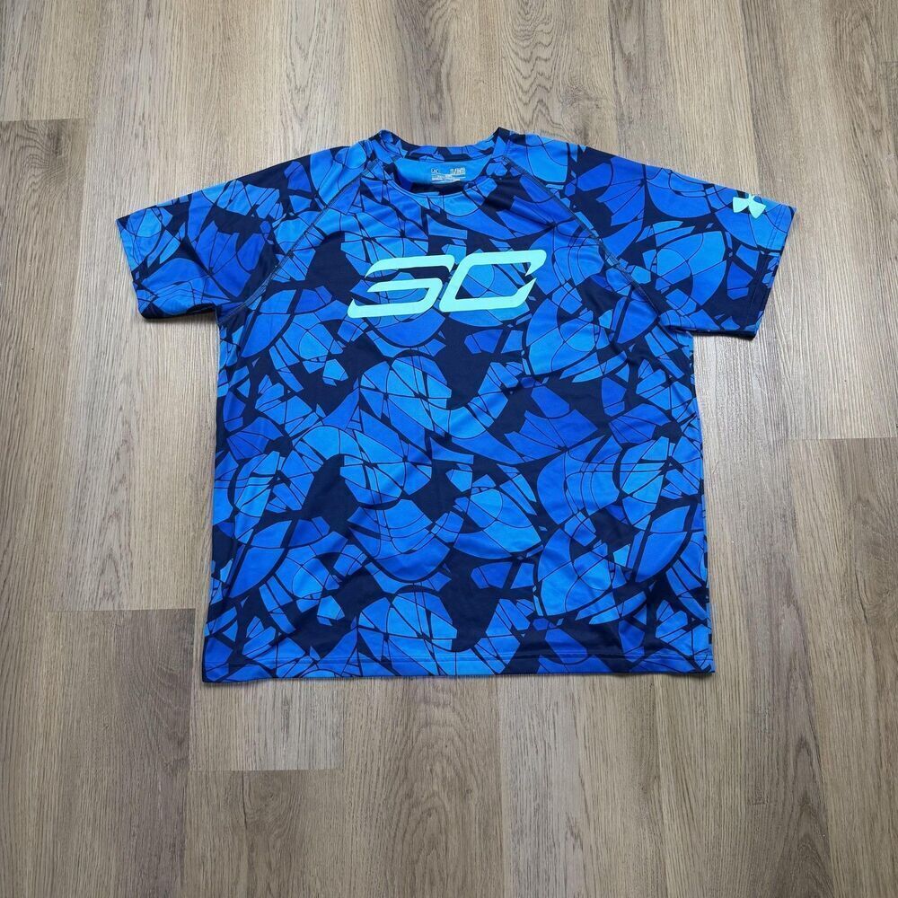 Under Armour Shirt Mens XL Blue SC30 HeatGear Basketball Graphic Athletic Tee